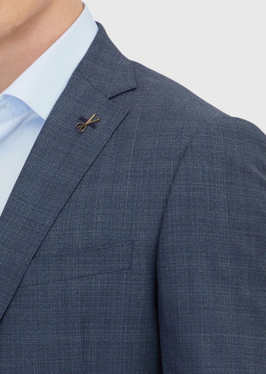 Navy Blue Plain Regular Fit 100% Wool Suit - 4