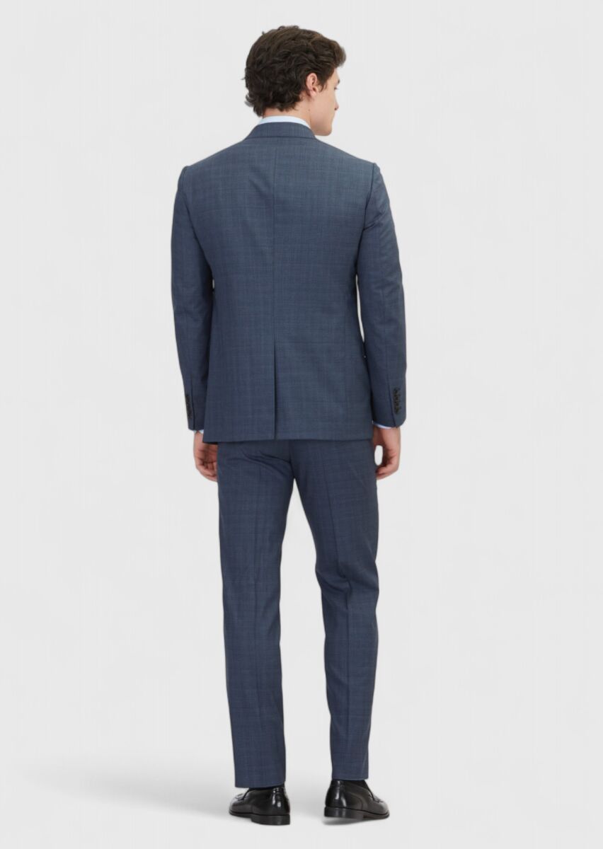 Navy Blue Plain Regular Fit 100% Wool Suit - 6
