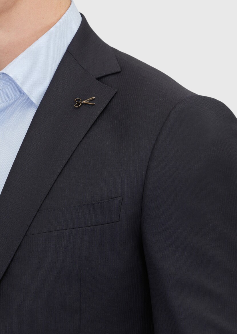 Navy Blue Plain Regular Fit 100% Wool Suit - 5