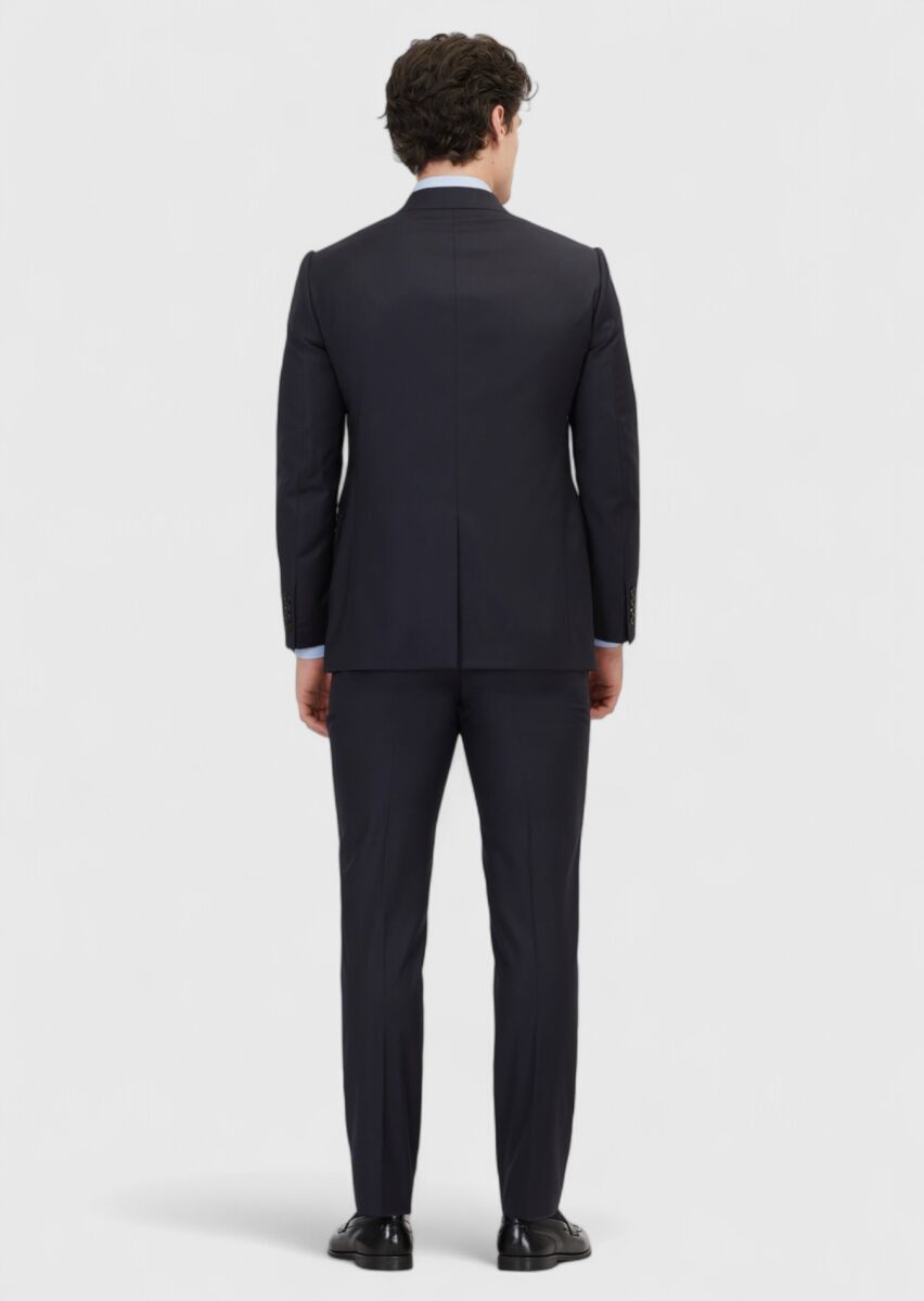 Navy Blue Plain Regular Fit 100% Wool Suit - 6