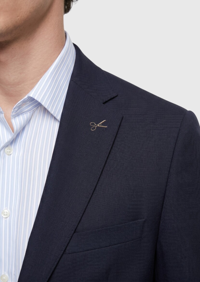 Navy Blue Plain Regular Fit 100% Wool Suit - 4