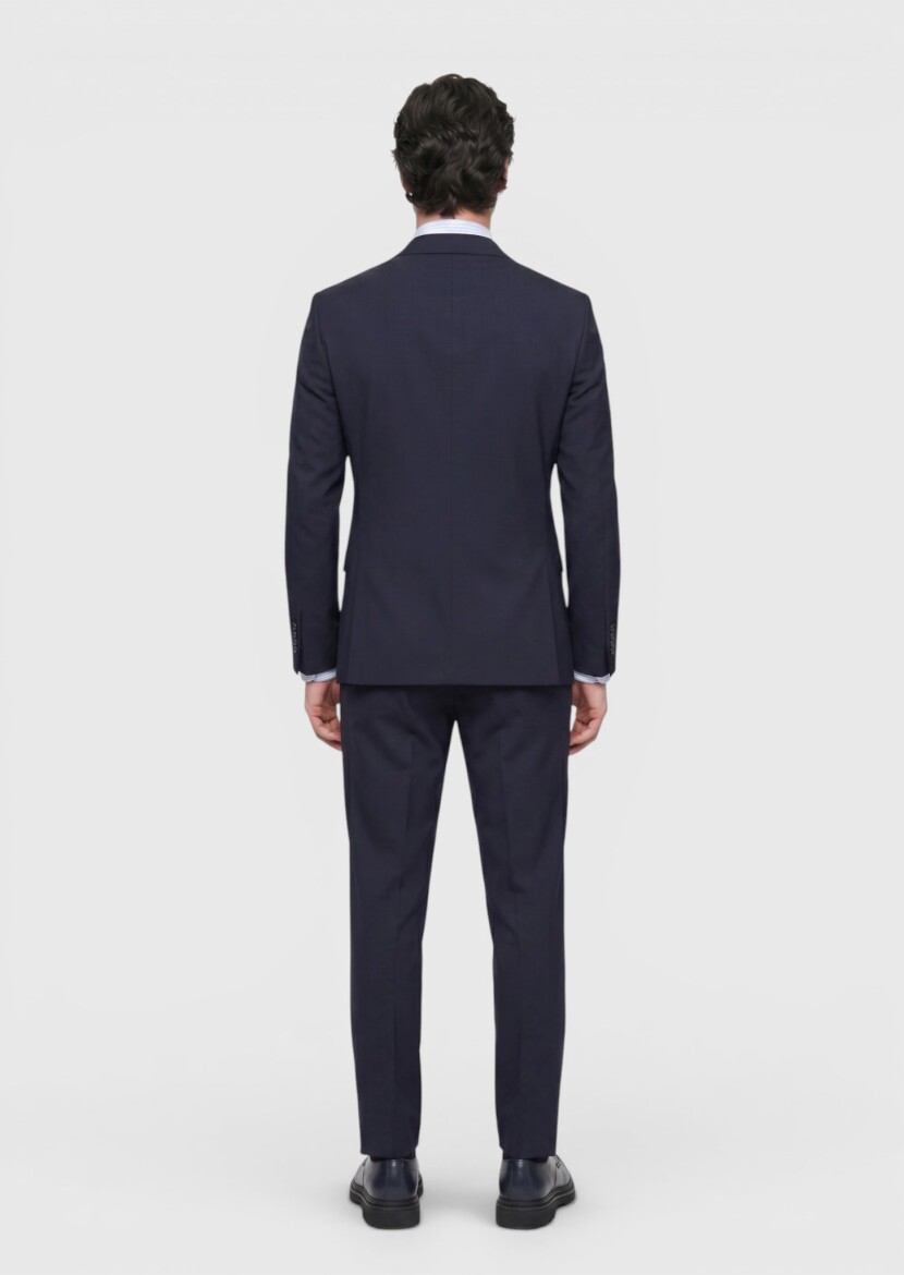 Navy Blue Plain Regular Fit 100% Wool Suit - 5