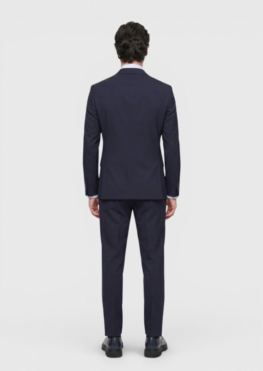 Navy Blue Plain Regular Fit 100% Wool Suit - 5