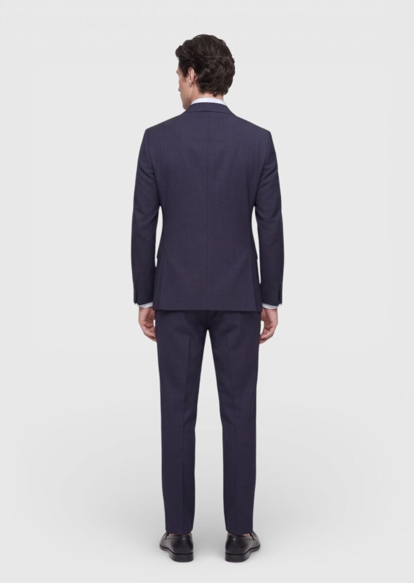 Navy Blue Plain Regular Fit 100% Wool Suit - 4