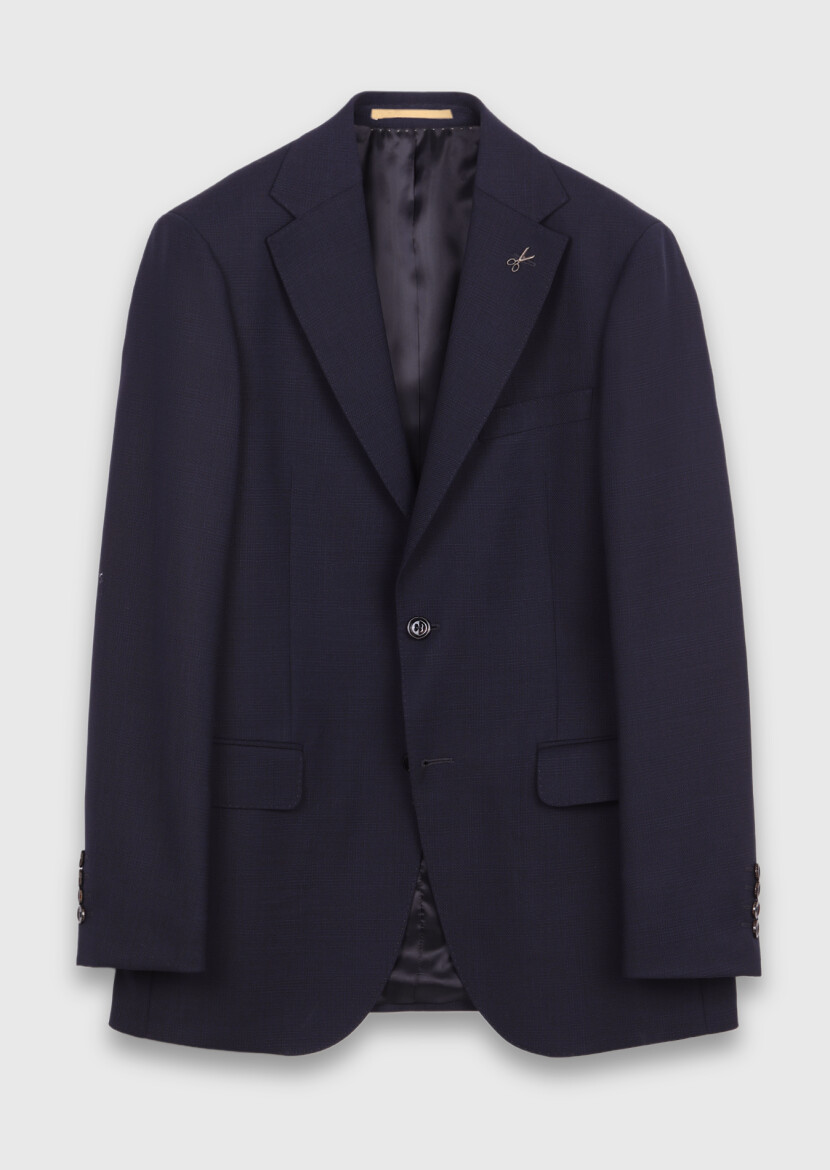 Navy Blue Plain Regular Fit 100% Wool Suit - 5