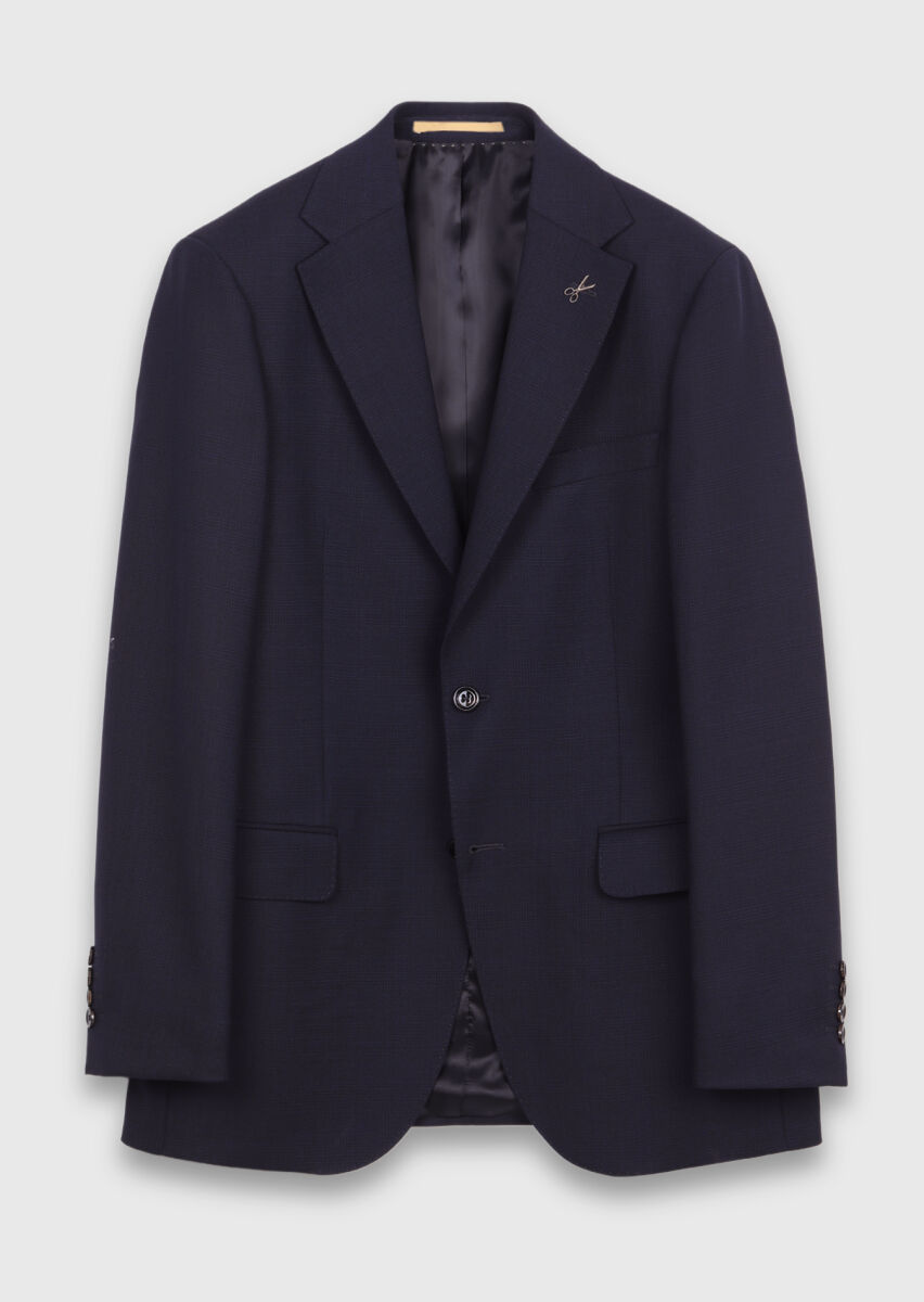 Navy Blue Plain Regular Fit 100% Wool Suit - 5