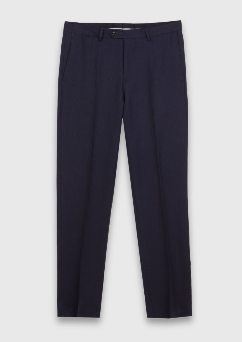 Navy Blue Plain Regular Fit 100% Wool Suit - 6