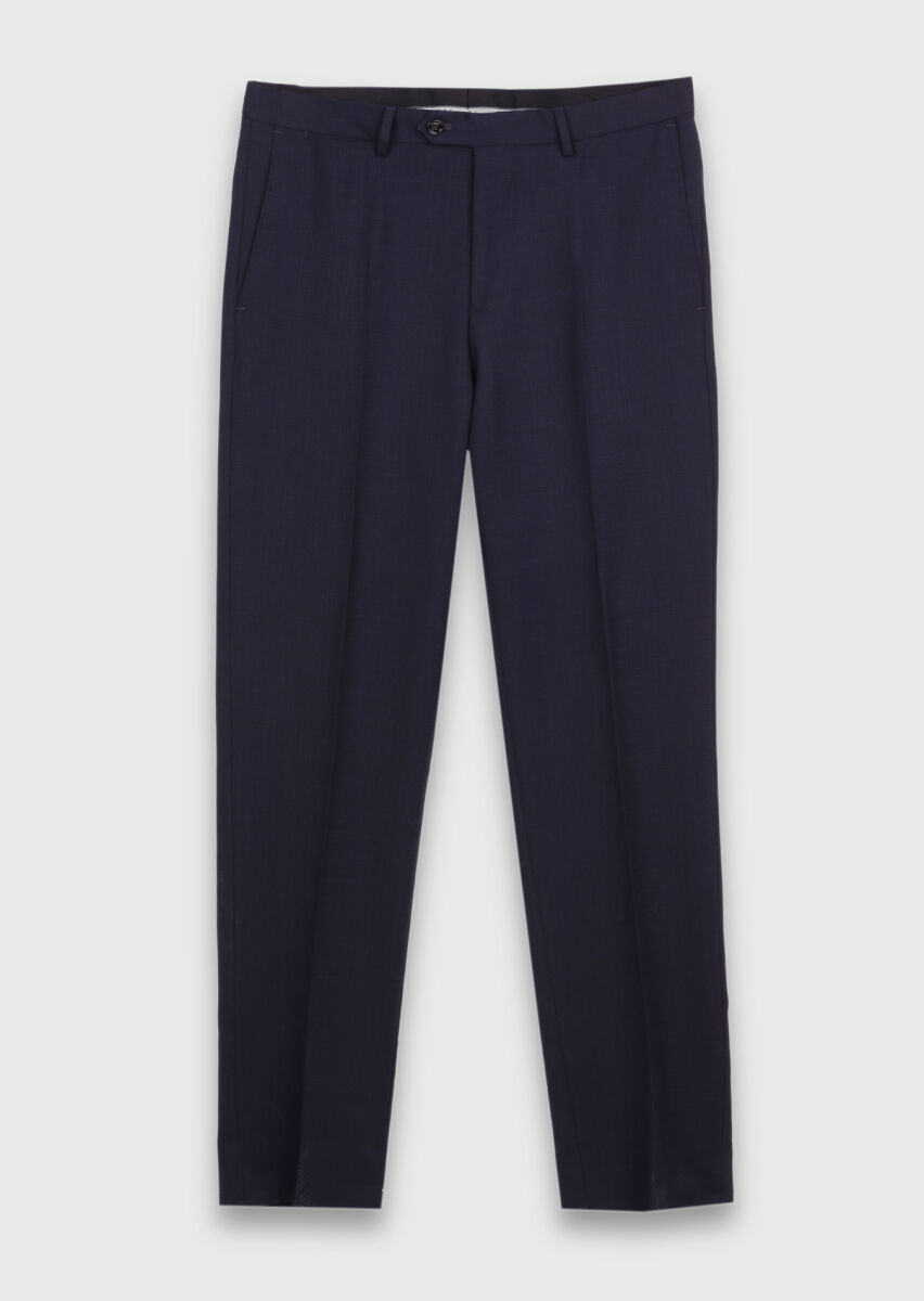 Navy Blue Plain Regular Fit 100% Wool Suit - 6