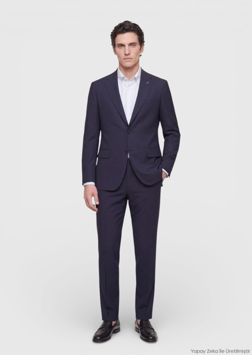 Navy Blue Plain Regular Fit 100% Wool Suit - RAMSEY