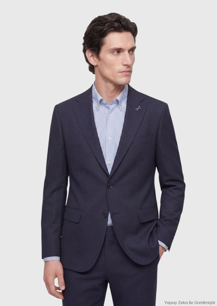 Navy Blue Plain Regular Fit 100% Wool Suit - RAMSEY