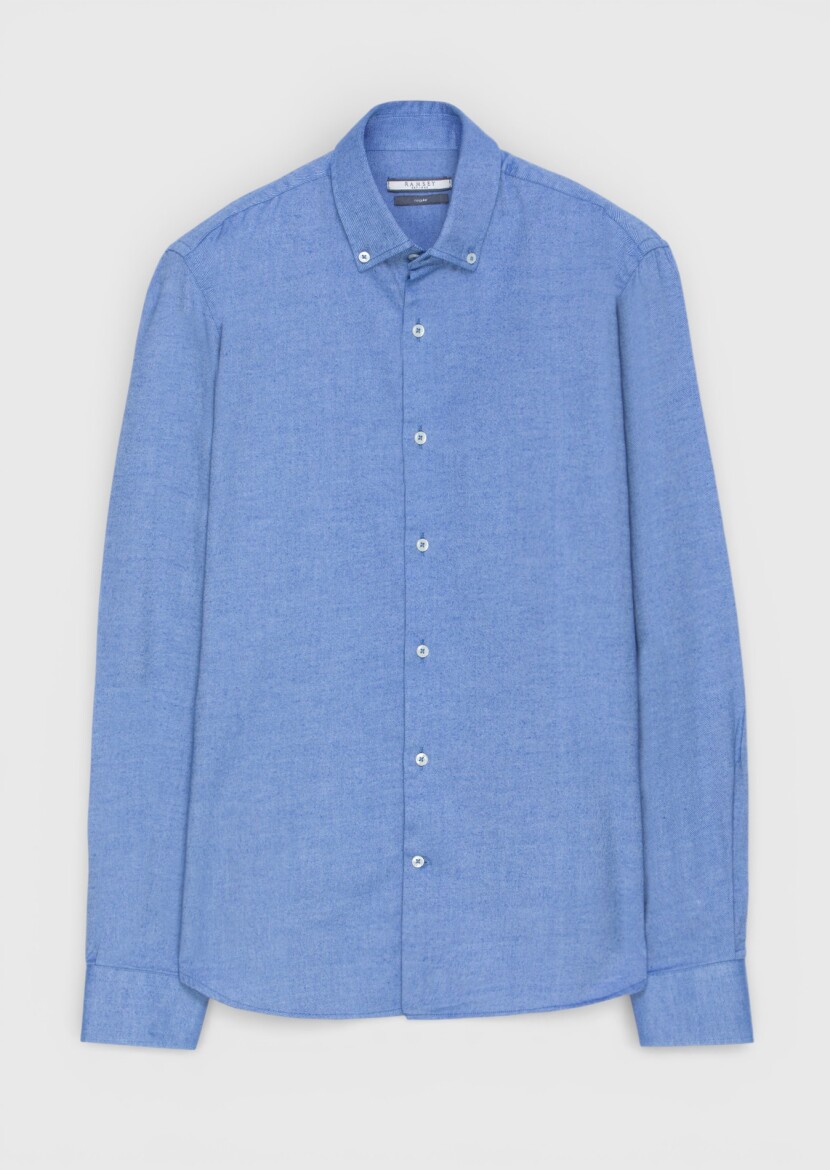 Navy Blue Plain Regular Fit Long Weaving Casual 100% Cotton Shirt - 5