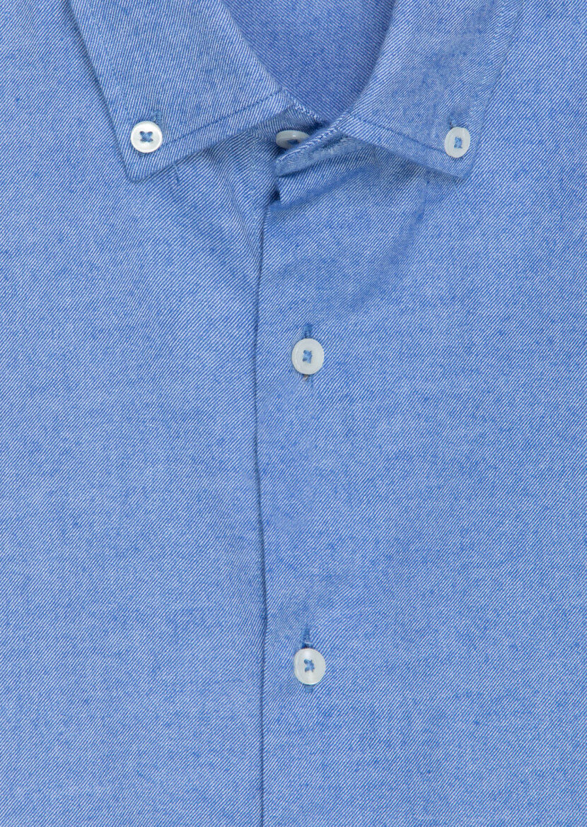 Navy Blue Plain Regular Fit Long Weaving Casual 100% Cotton Shirt - 6