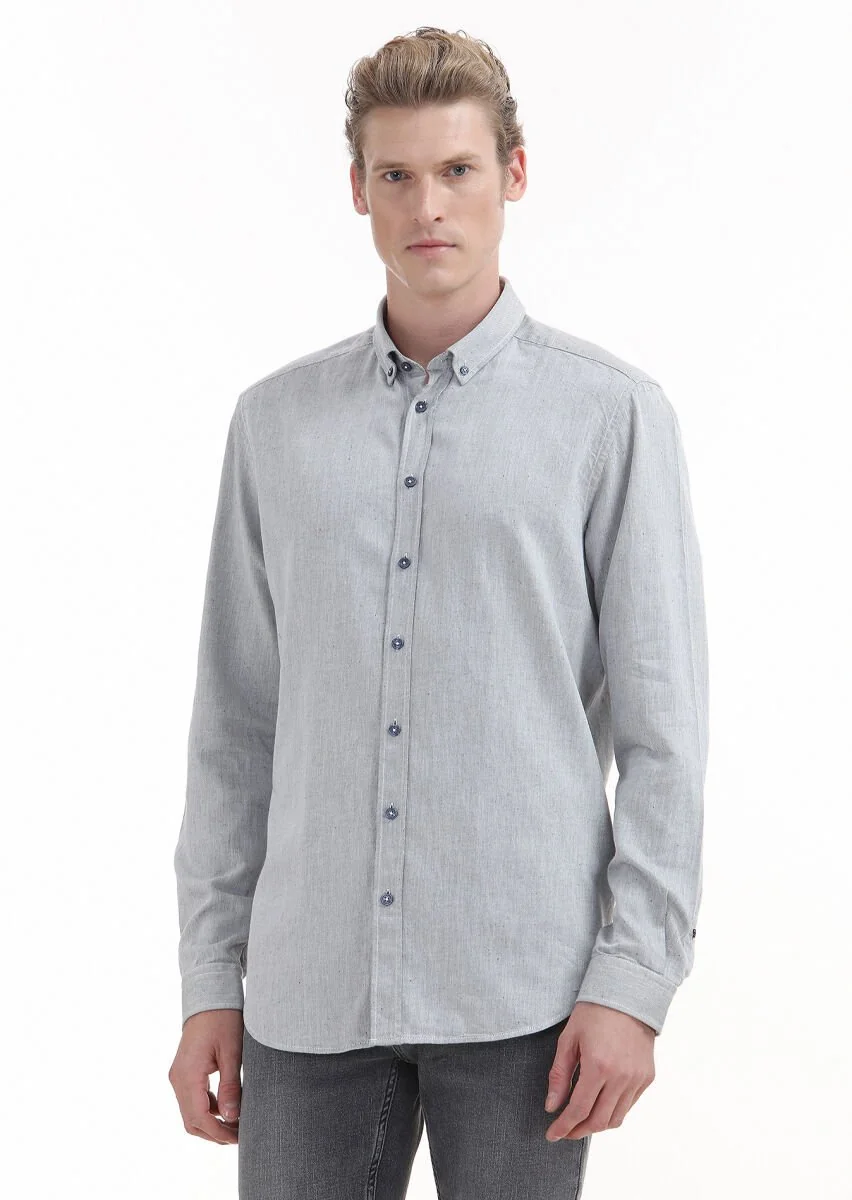 Navy Blue Plain Regular Fit Weaving Casual 100% Cotton Shirt - 1