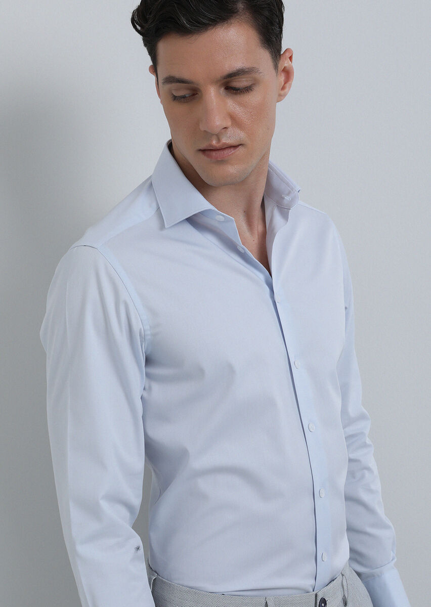 Navy Blue Plain Regular Fit Weaving Classical Shirt - 4