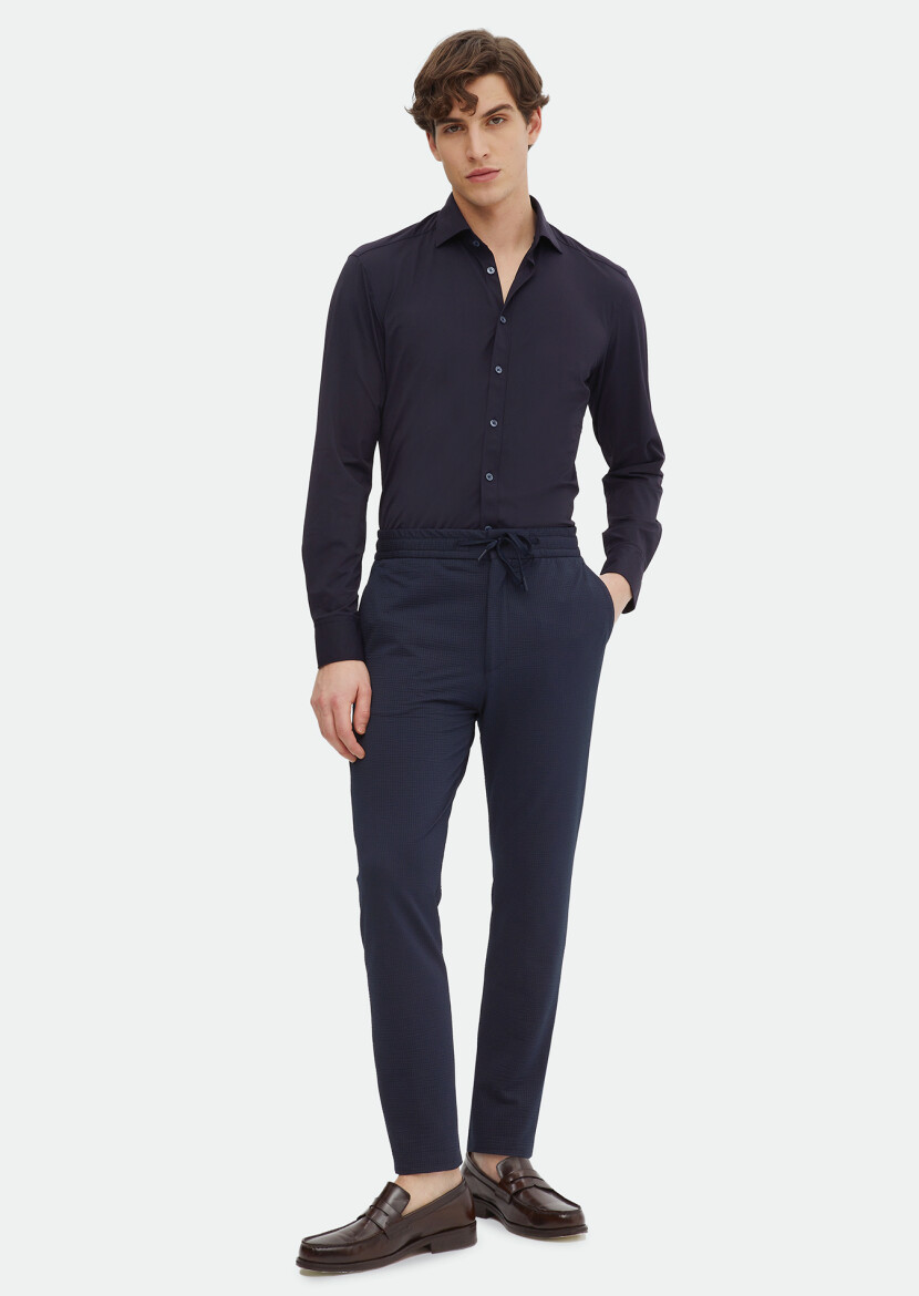 Navy Blue Plain Regular Fit Weaving Classical Shirt 