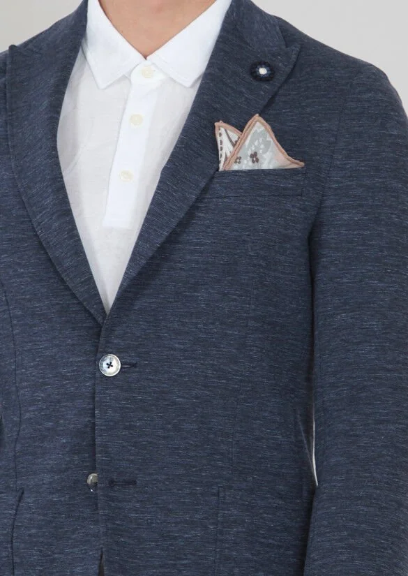Navy Blue Plain Shirt Sholuder-Slim Fit Cotton Blended Jacket - 3
