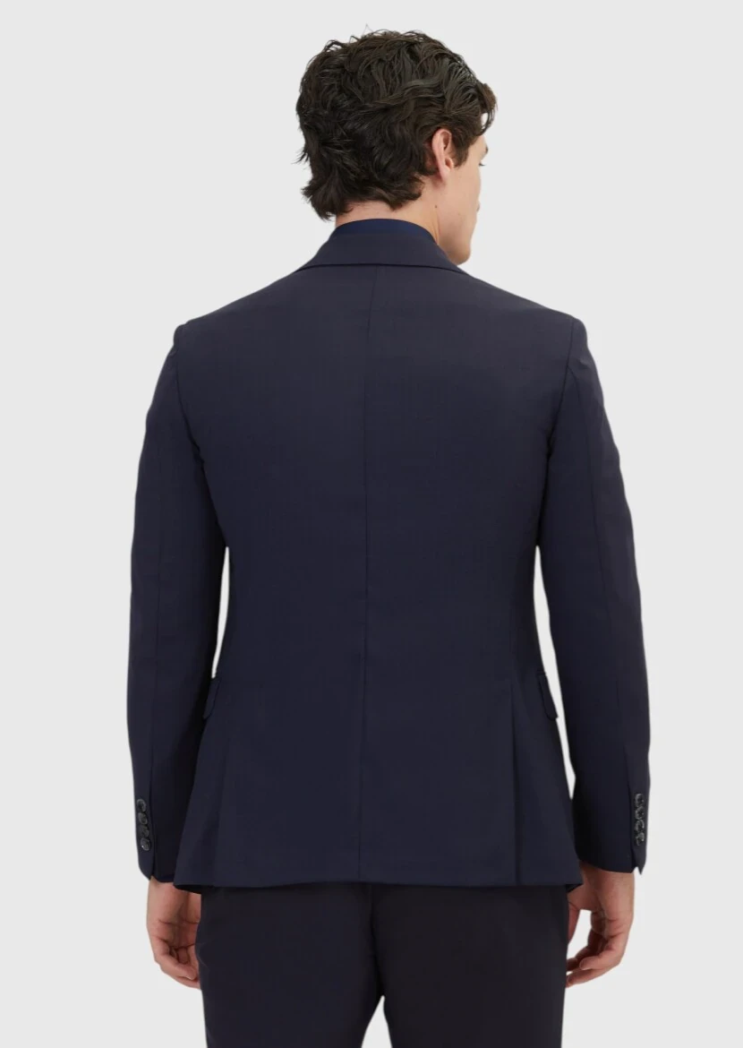 Navy Blue Plain Shirt Shoulder Slim Fit 100% Wool Jacket - 5