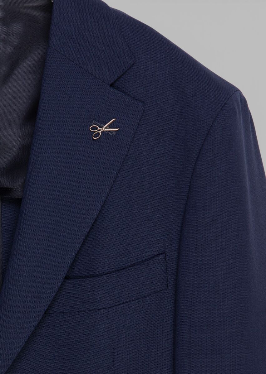 Navy Blue Plain Shirt Shoulder Slim Fit 100% Wool Jacket - 6