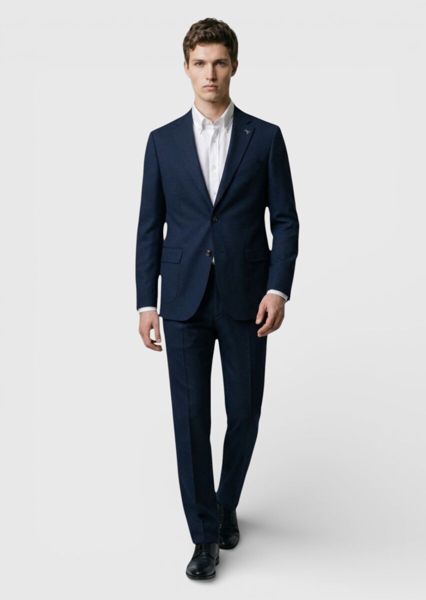 Navy Blue Plain Shirt Shoulder Slim Fit 100% Wool Jacket - 2