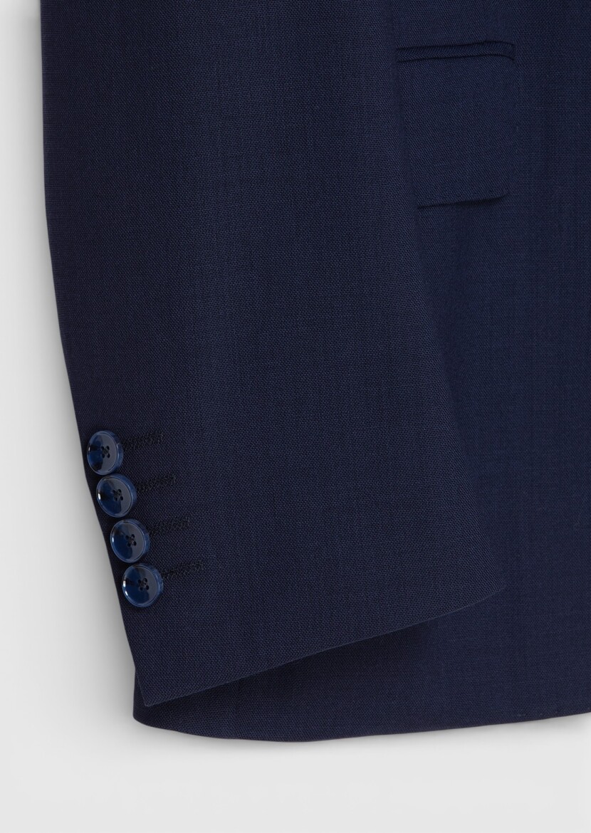 Navy Blue Plain Shirt Shoulder Slim Fit 100% Wool Jacket - 7