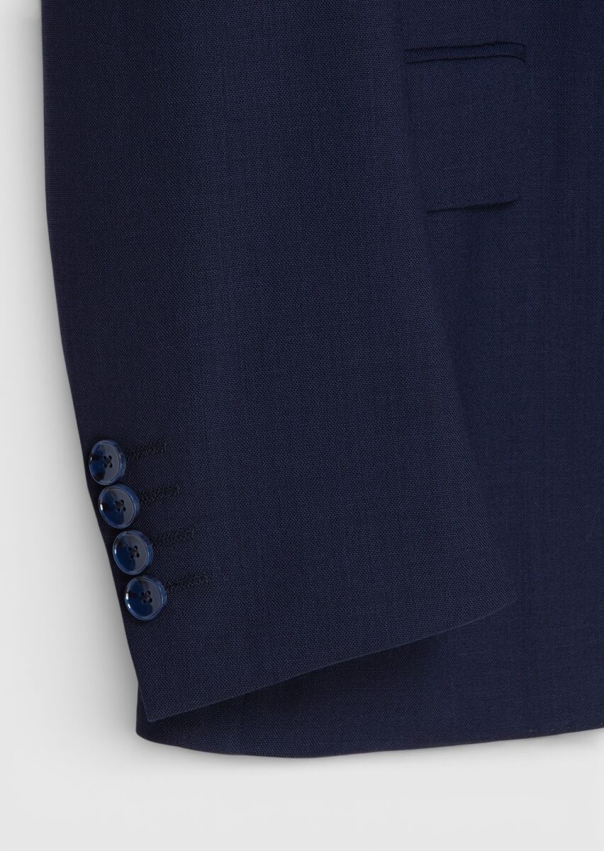 Navy Blue Plain Shirt Shoulder Slim Fit 100% Wool Jacket - 7