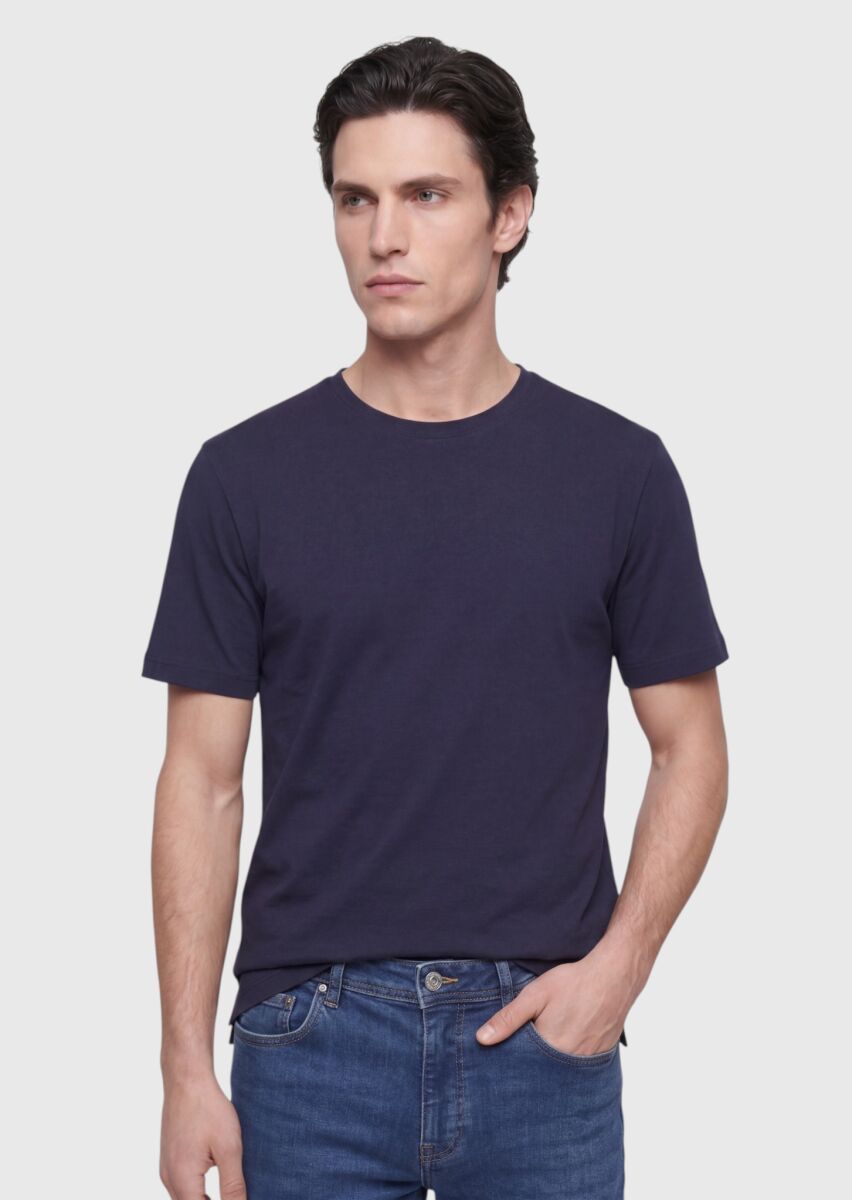 Navy Blue Plain T-Shirt - 1
