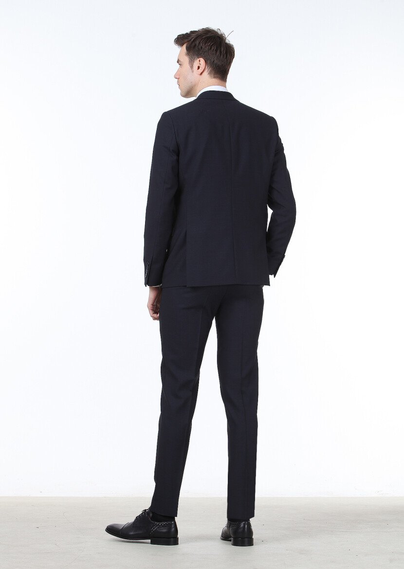 Navy Blue Plain Thin&Taller Slim Fit 100% Wool Suit - 4