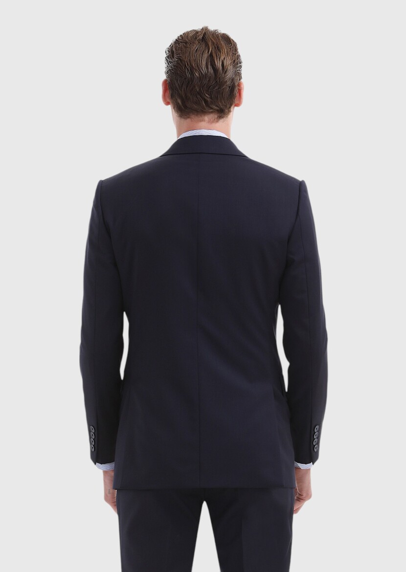 Navy Blue Plain Thin&Taller Slim Fit 100% Wool Suit - 6
