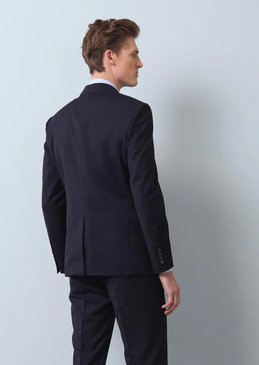 Navy Blue Plain Thin&Taller Slim Fit 100% Wool Suit - 5