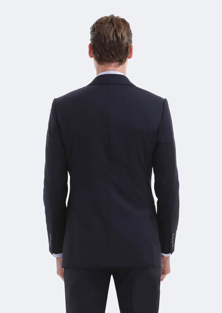Navy Blue Plain Thin&Taller Slim Fit 100% Wool Suit - 6