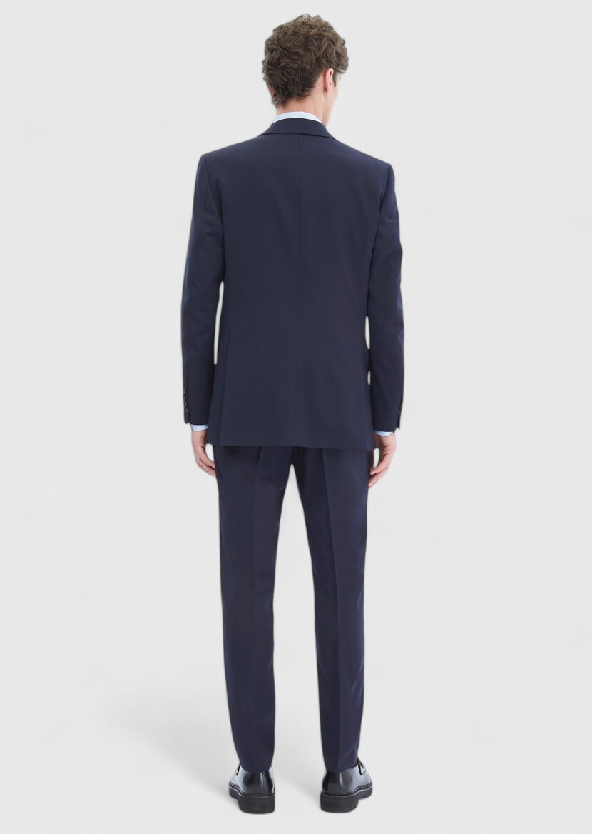 Navy Blue Plain Thin&Taller Slim Fit 100% Wool Suit - 5