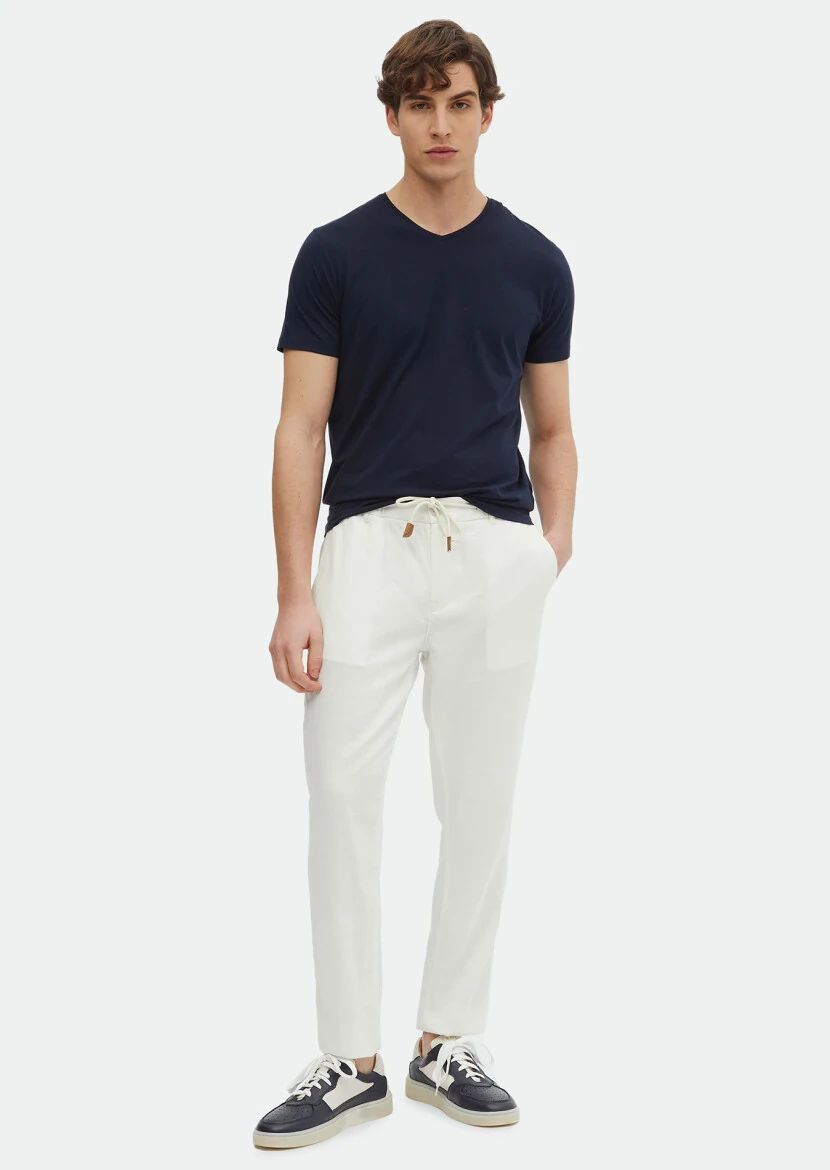 Navy Blue Plain V-Neck Cotton Blended T-Shirt 