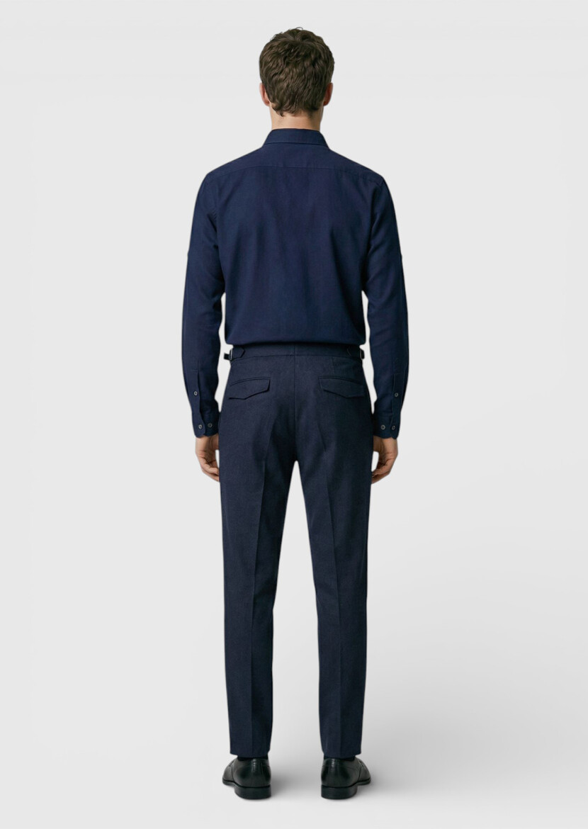 Navy Blue Plain Weaving Casual Shirt - 4