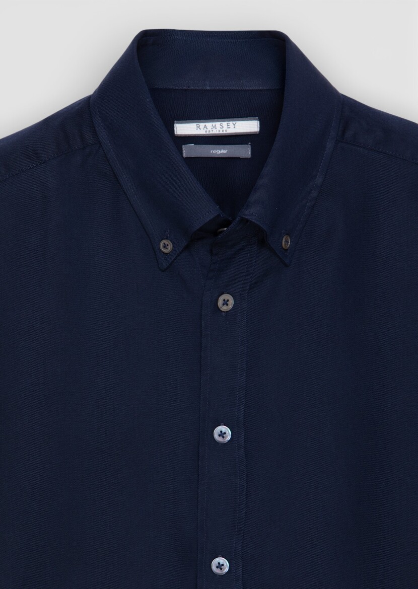Navy Blue Plain Weaving Casual Shirt - 6