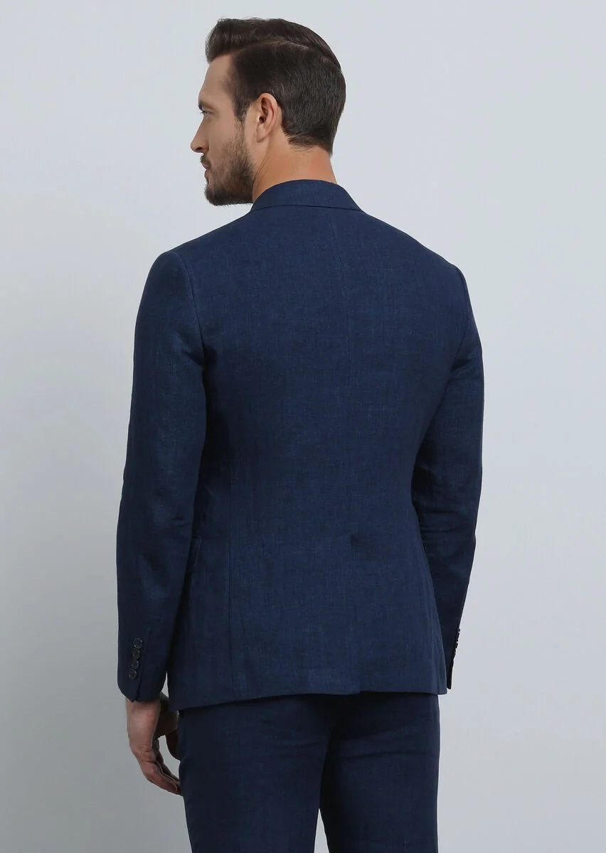 Navy Blue Plain Zeroweight Slim Fit 100% Linen Suit - 5