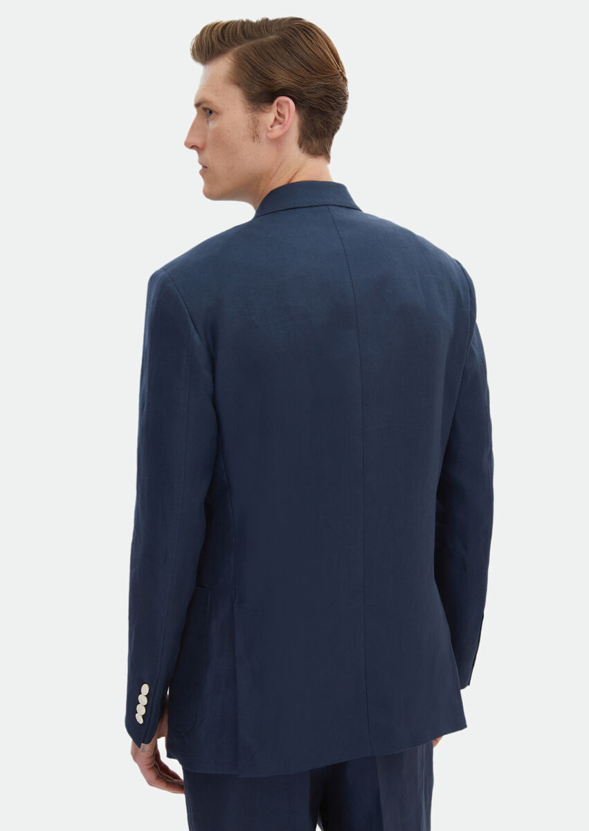 Navy Blue Plain Zeroweight Slim Fit 100% Linen Suit - 7