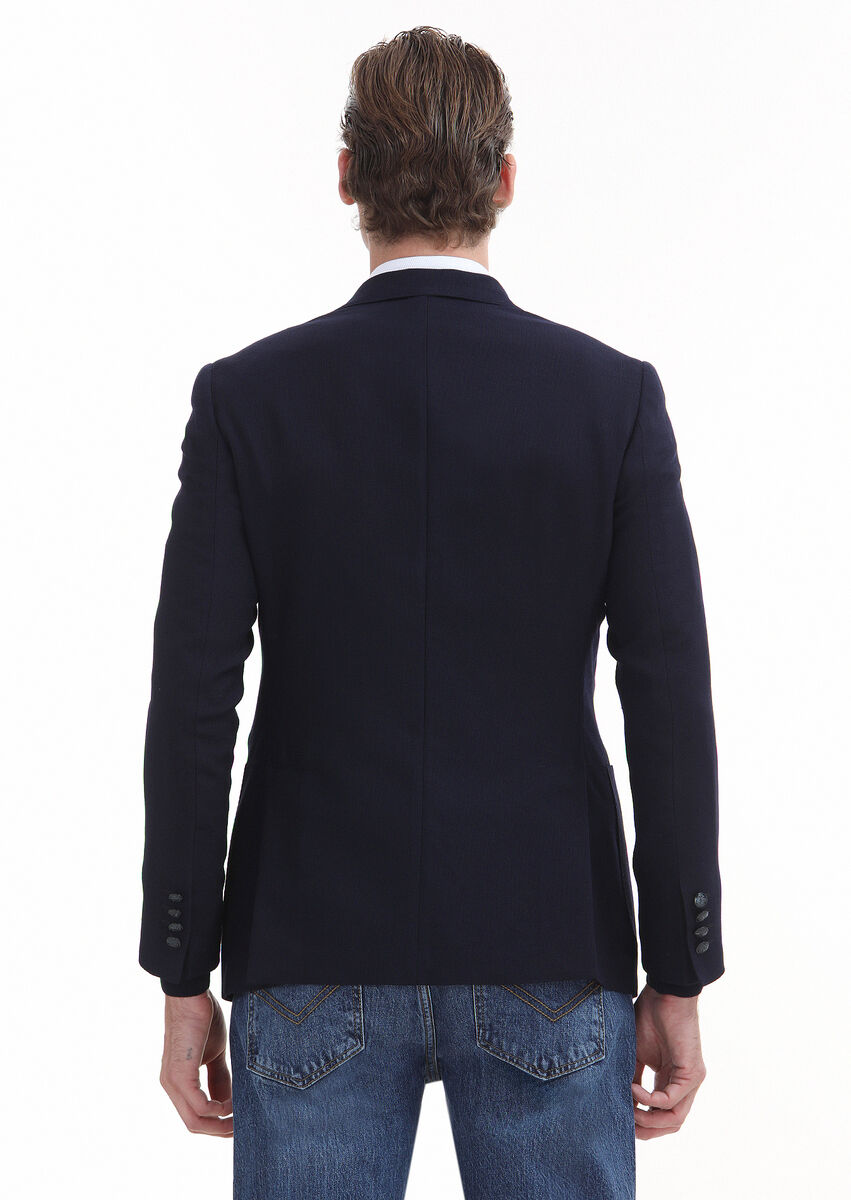 Navy Blue Plain Zeroweight Slim Fit 100% Wool Jacket - 5