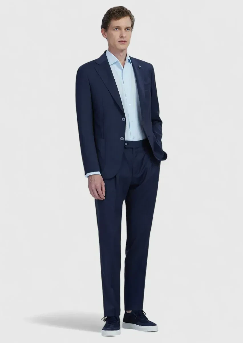 Navy Blue Plain Zeroweight Slim Fit 100% Wool Jacket - 2