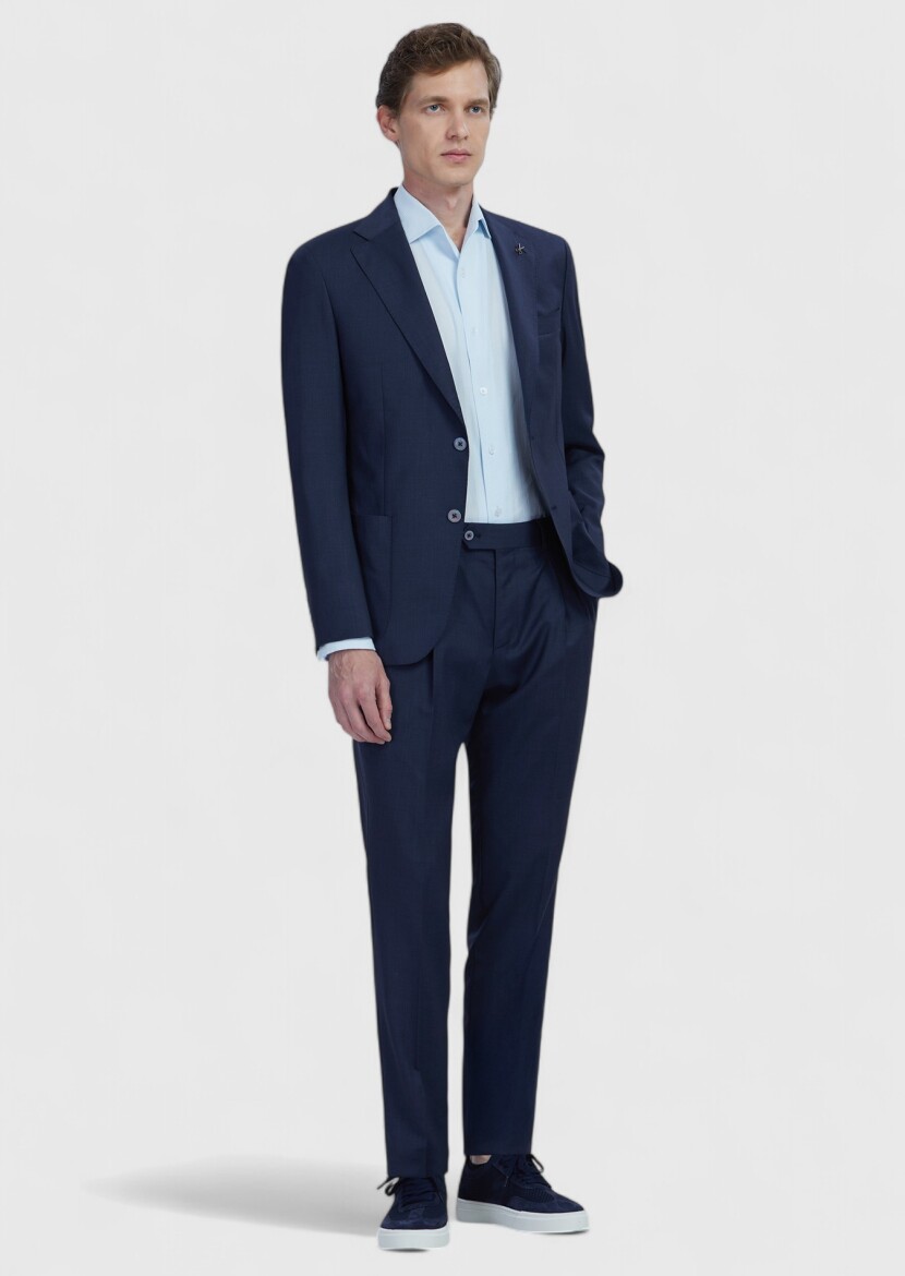 Navy Blue Plain Zeroweight Slim Fit 100% Wool Jacket - RAMSEY