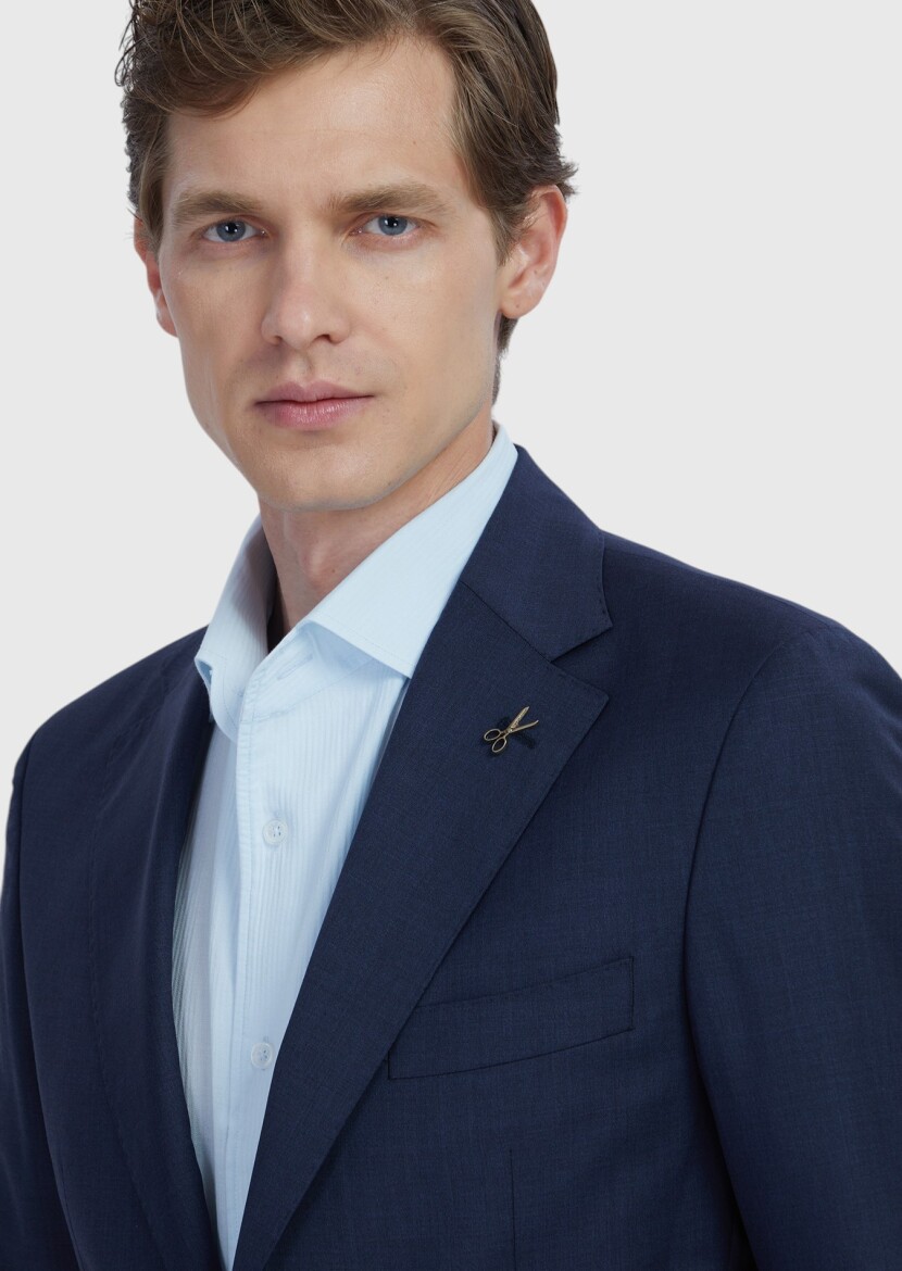 Navy Blue Plain Zeroweight Slim Fit 100% Wool Jacket - 3