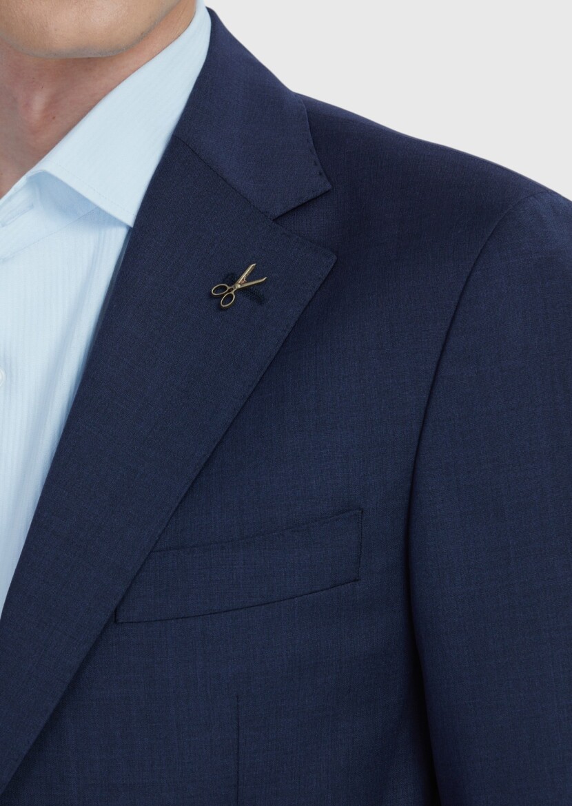 Navy Blue Plain Zeroweight Slim Fit 100% Wool Jacket - 4