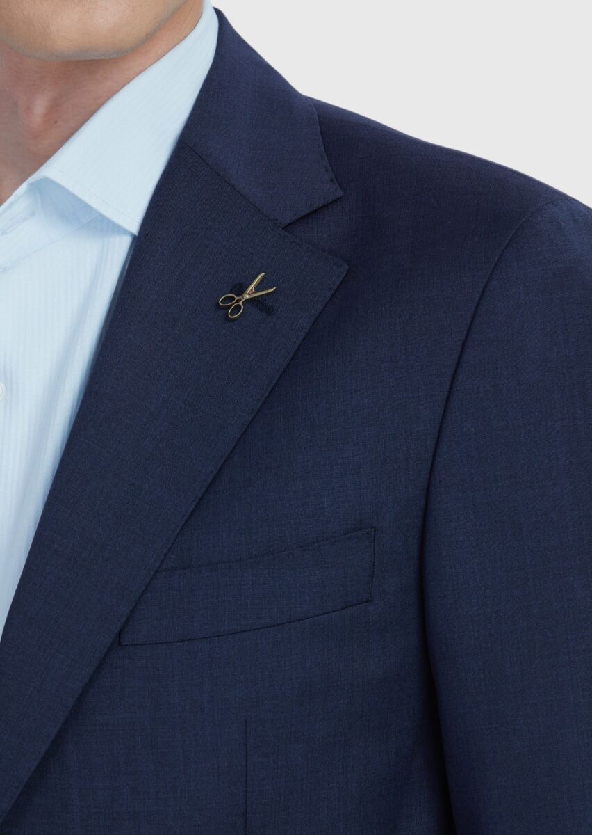 Navy Blue Plain Zeroweight Slim Fit 100% Wool Jacket - 4