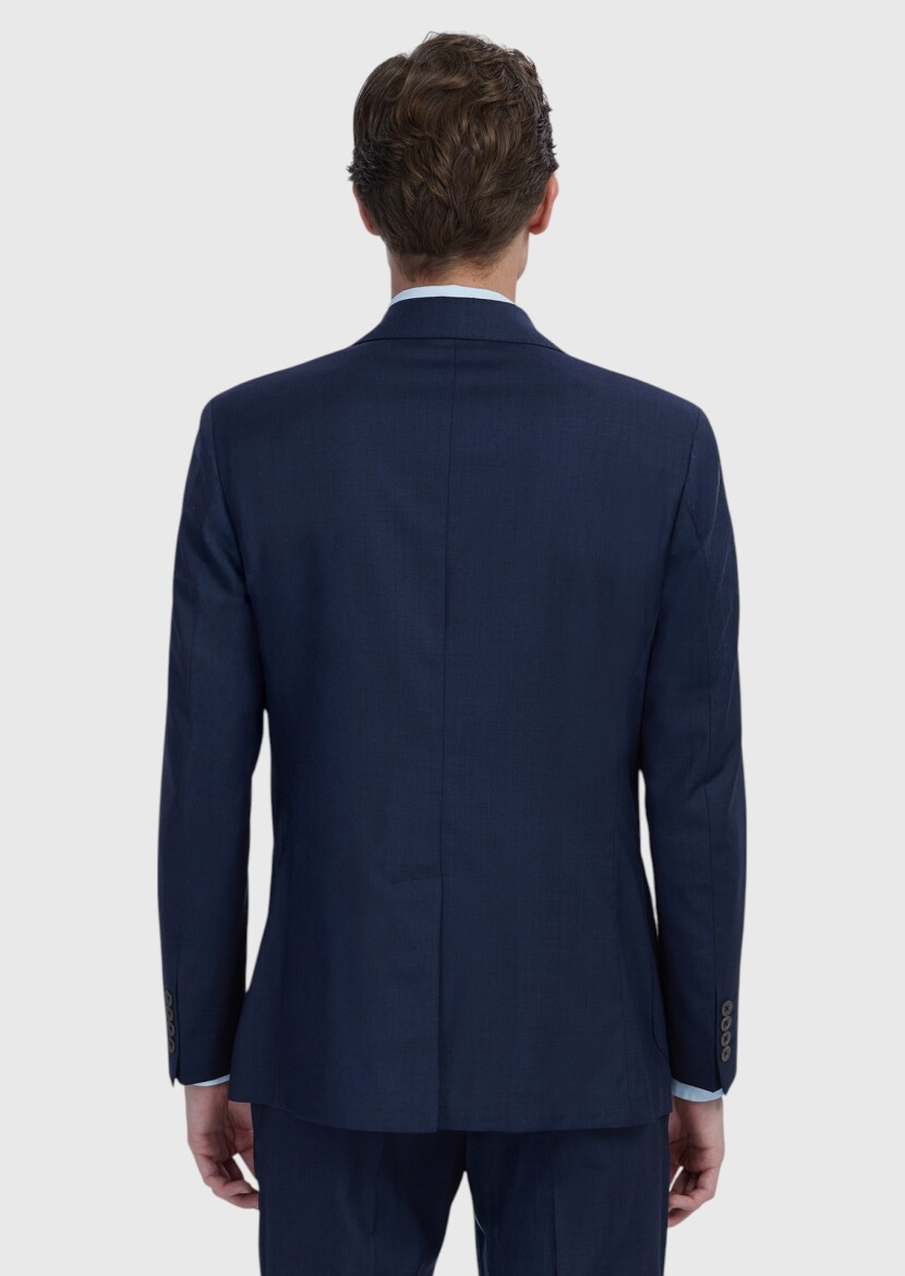 Navy Blue Plain Zeroweight Slim Fit 100% Wool Jacket - 5