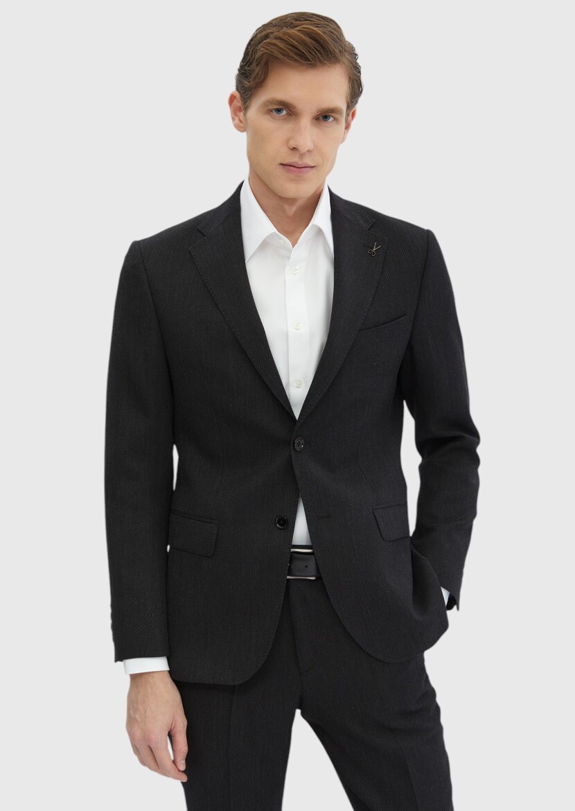 Navy Blue Plain Zeroweight Slim Fit 100% Wool Suit - 1