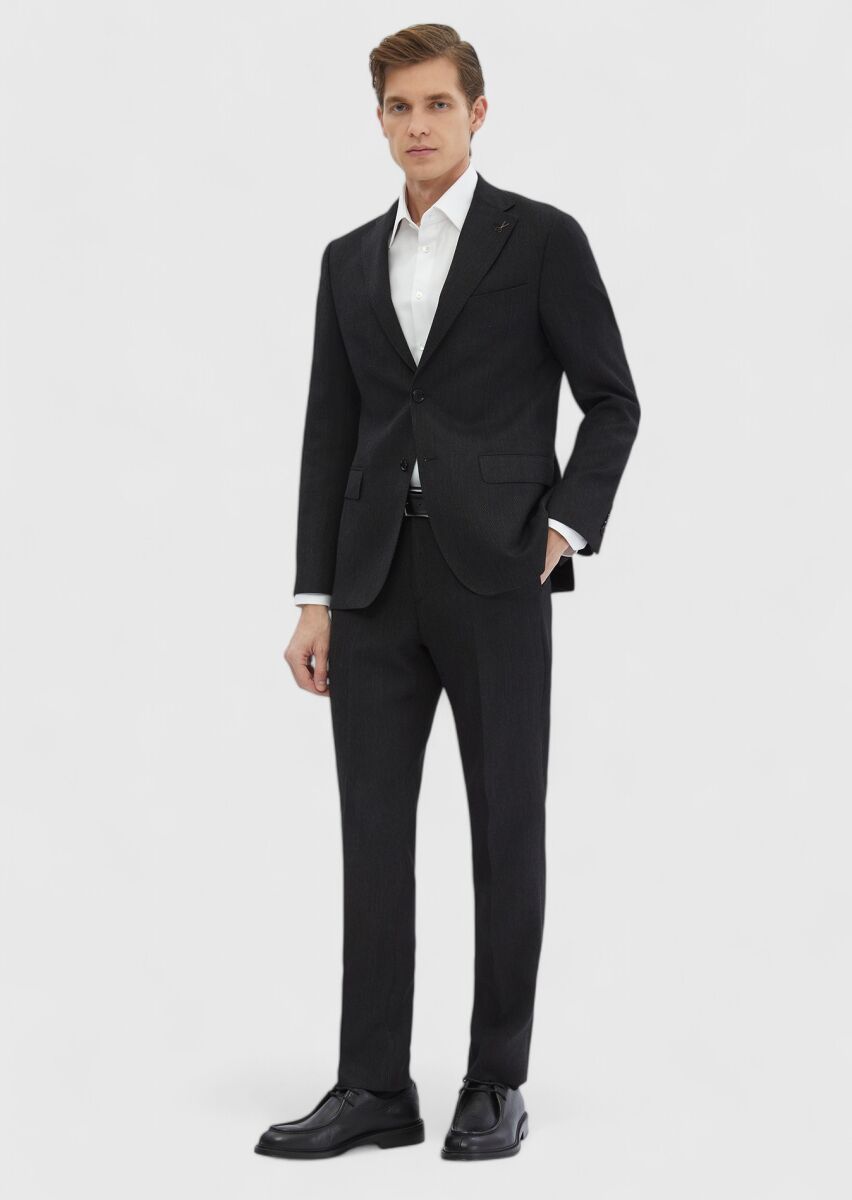 Navy Blue Plain Zeroweight Slim Fit 100% Wool Suit - 2