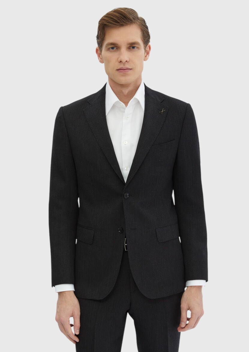 Navy Blue Plain Zeroweight Slim Fit 100% Wool Suit - 3