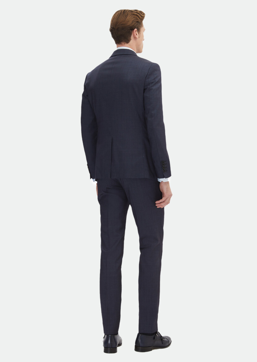 Navy Blue Plain Zeroweight Slim Fit Silk Blended Suit - 6