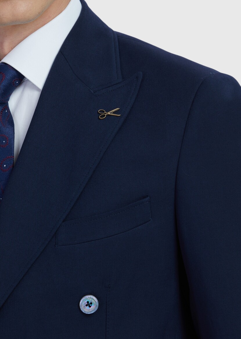 Navy Blue Plain Zeroweight Slim Fit Wool Blended Suit - 4