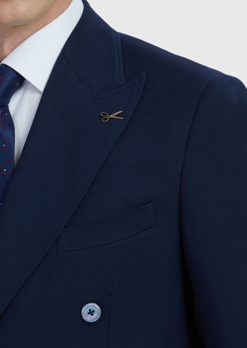 Navy Blue Plain Zeroweight Slim Fit Wool Blended Suit - 4