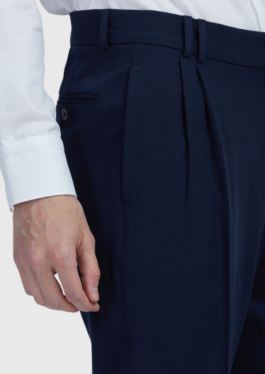 Navy Blue Plain Zeroweight Slim Fit Wool Blended Suit - 6